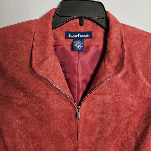 Evan Picone Faux Suede Jacket Zip Up Red Collared Blazer Jacket Women's Sz 10 - Picture 2 of 9